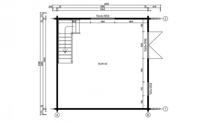 Chalet mezzanine Narbonne 25 - madriers 70mm contre-collés - 25 + 25m² intérieur