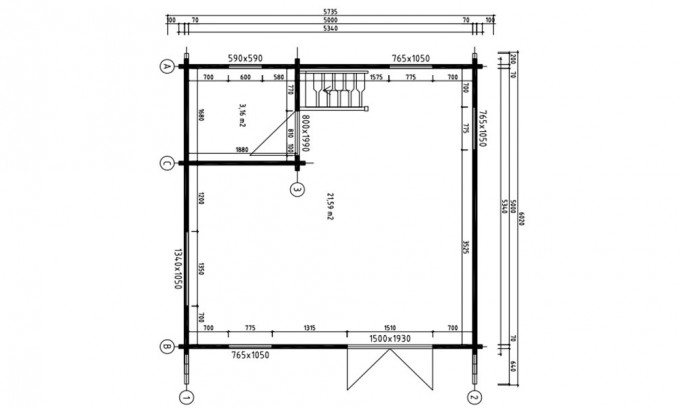 Chalet Mezzanine ANVERS 25 SDB madriers 70mm contrecollés - 25 + 25m² intérieur