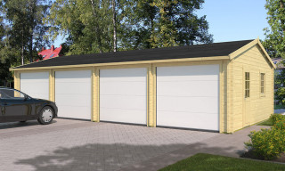 Garage en bois MONTPELLIER 70mm 4 Portes Sectionnelles 63,1m² int