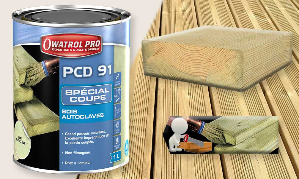 PCD 91 1L par Owatrol, protection des coupes de bois autoclave teinte marron