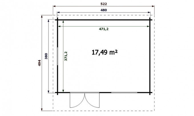 Abri de jardin MANDELIEU 44 mm sans plancher- 17,5m² intérieur