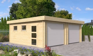 Garage bois 2 voitures CHAVAGNAC - 44mm porte sectionnelle