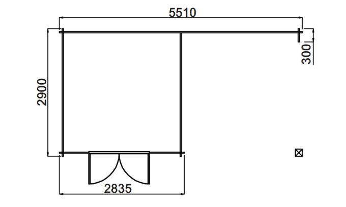 Plan au sol Abri composite avec auvent Corfou, toit 2 pentes, 5.51x2.9m
