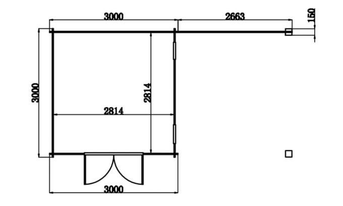 Plan au sol Abri composite avec auvent Skala, toit monopente, 6x3m