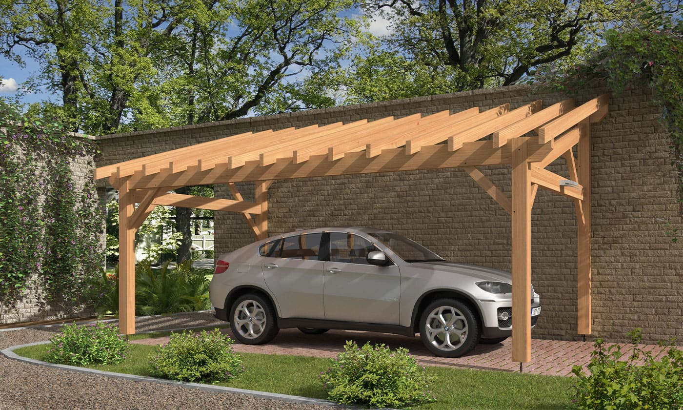 Carport 1 voiture toit monopente Lewisia- adossable - en pin Douglas