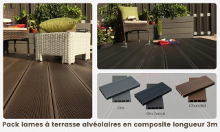 Pack 10m2 terrasse composite alvéolaire - longueur lames 3m