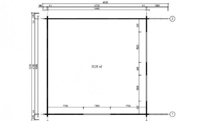 Plan abri de jardin moderne FONTAINEBLEAU 1 44 mm - 22,2m² intérieur