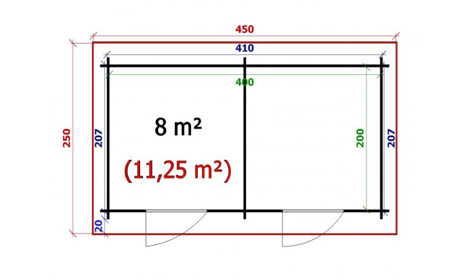 chalets en bois OUVRIER 2 34 mm-8m² intérieur - double pente - Excellent rapport qualité / prix 